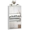 Mirrored Shoe Rack for 9 Pairs, 3 Flap Drawers, Wood, 65x17x114.5cm, White