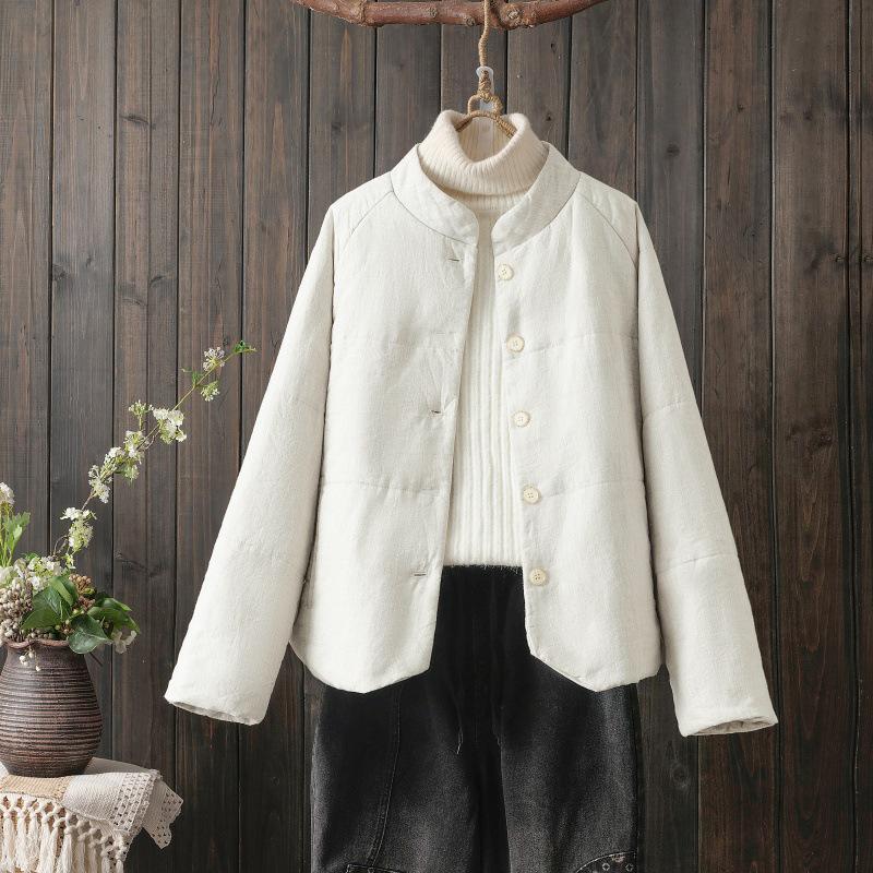 

Nuan Yang Yang 2025 Autumn/Winter Artistic High-Collar Padded Jacket Large L льняной/естественный