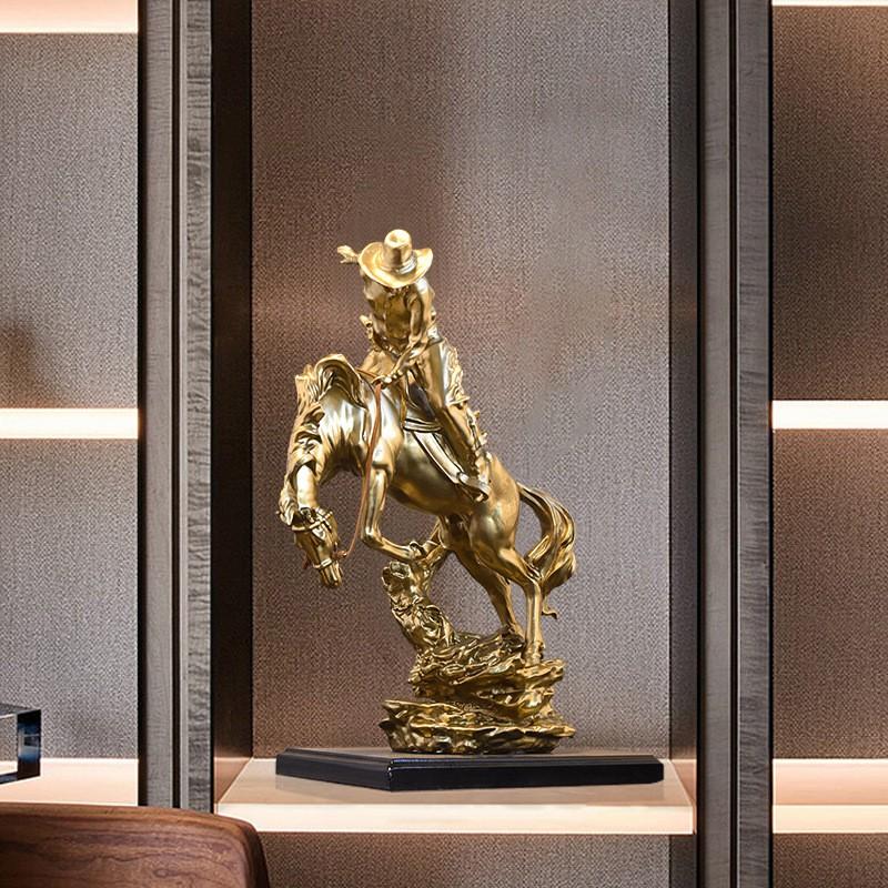 Resin Western Cowboy On Horse Statue Decorative Sculpture Office Living Room Home Gift