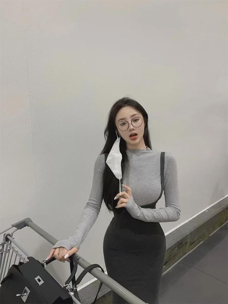 High-Waist Fishtail Skirt & Suspender Top Set - Chic Autumn/Winter Slim Fit Dress