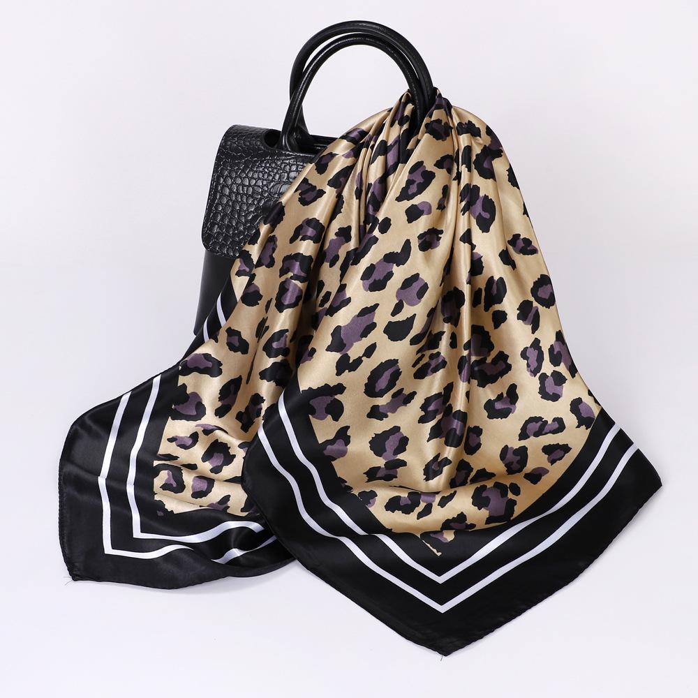 Women's Fashion Leopard Print Head Scarf 90cm Silk Scarf Temperament Scarf New Ladies Square Scarf Sun Shawl