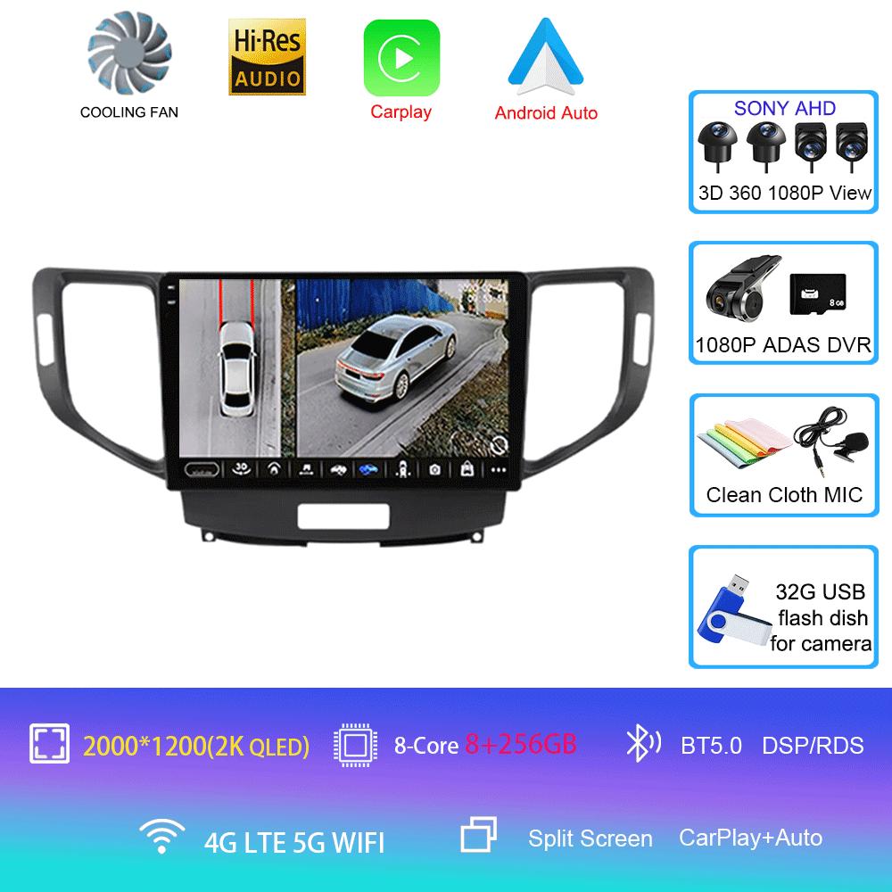 For Honda Accord 8 Spirior 2009-2012 2013 Stereo Car Radio Android 14 Auto Carplay Navigation GPS Multimedia Video Player BT5.0