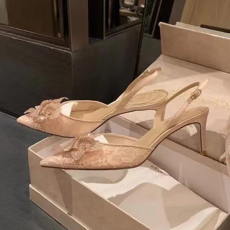 Fashion Flower High Heels Women Slippers Luxury Crystal Heeled Shoes 2025 Summer Pointed Toe Sandals Pumps Stilettos Zapatillas De Mujer