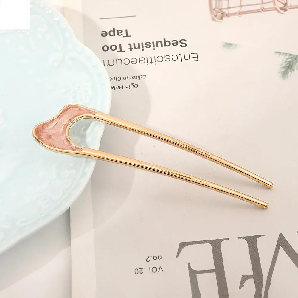 

Металлическая U-образная заколка для волос для женщин и девушек, серебряного и золотого цвета, винтажная, элегантная, с эмалью в виде ракушки, шпилька для хвостика, женский головной убор, подарки