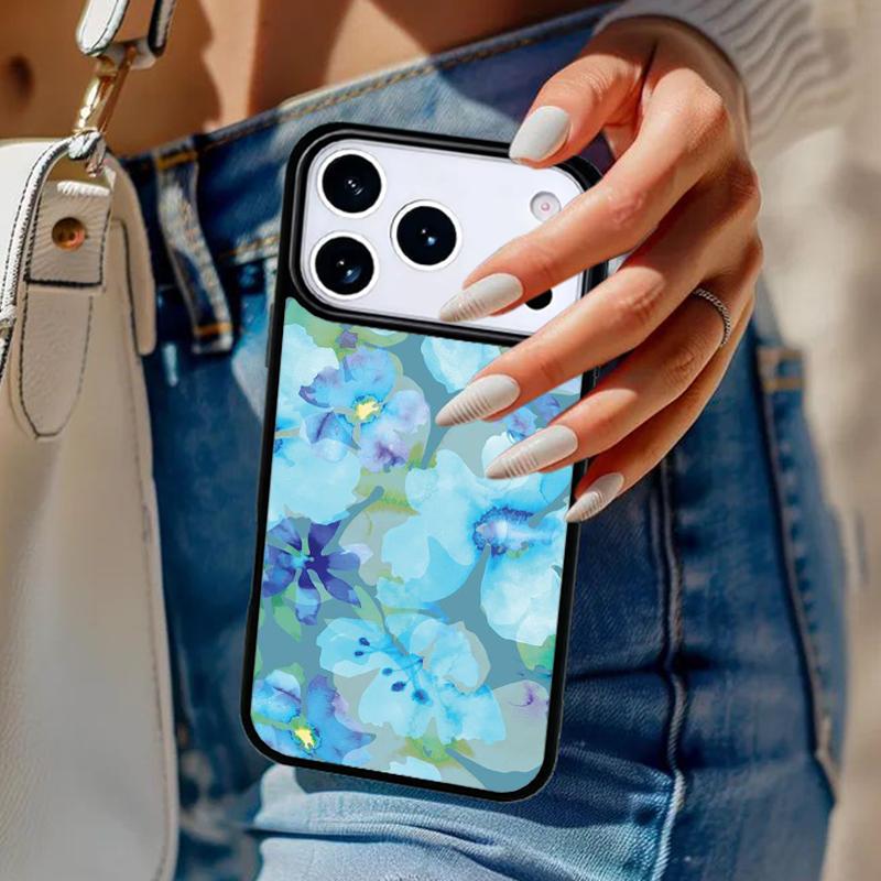 Blue Floral Phone Case For iPhone 17 Air 14 15 13 12 Max Cover For Apple 14 15 16 16e 11 Pro Max Plus Coque