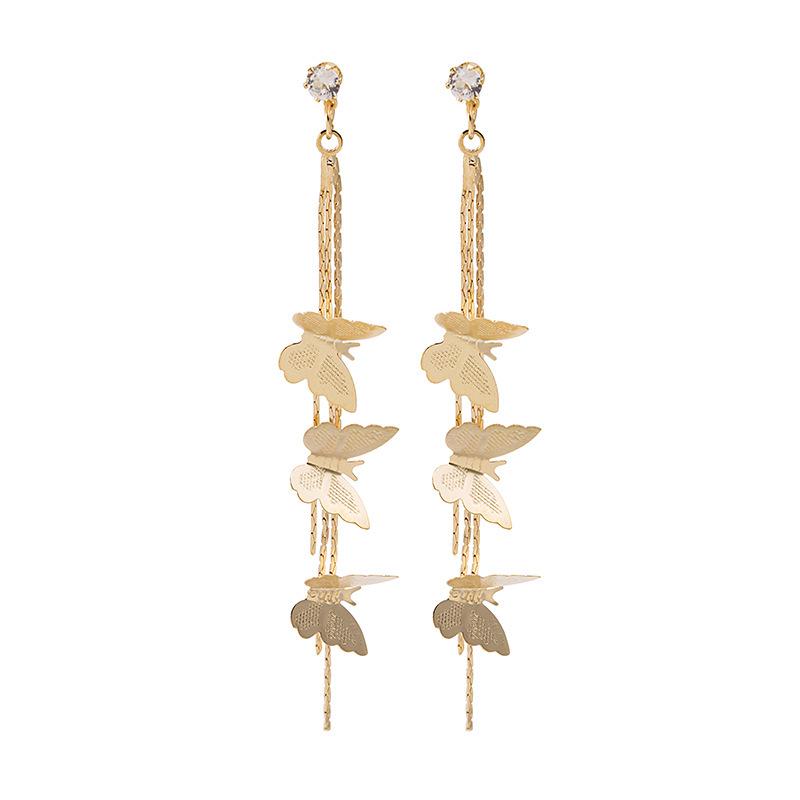 925 Sterling Silver French Tassel Butterfly Earrings - Slimming and Versatile Studs for Women золотой