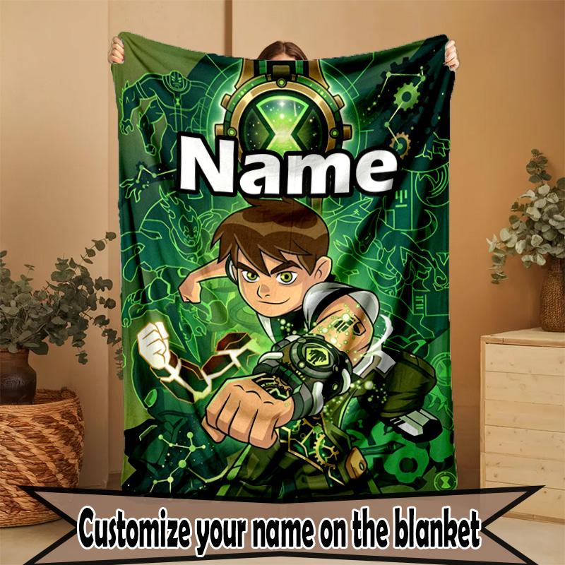 Custom Name Personalized Ben 10 Cartoon Print Blanket, Home Decor, Bedroom, Sofa, Camping, Couch, Gifts for Birthday ChristmasEnthusiasts