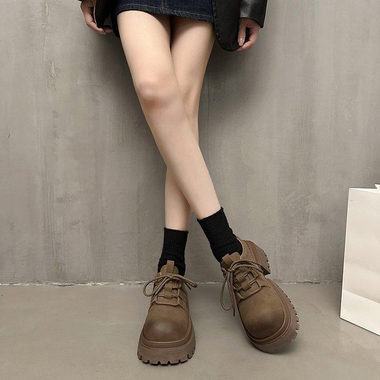European Station British Style Comfortable Single Shoes Women's 2025 Autumn New Lace-up Versatile Breathable Thick Sole Heightening Loafers Tide