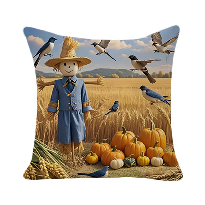 

Halloween Pumpkin Linen Cushion Cover New Scarecrow Printed Cushion Cover Holiday Decorative Cushion Cover 45*45
