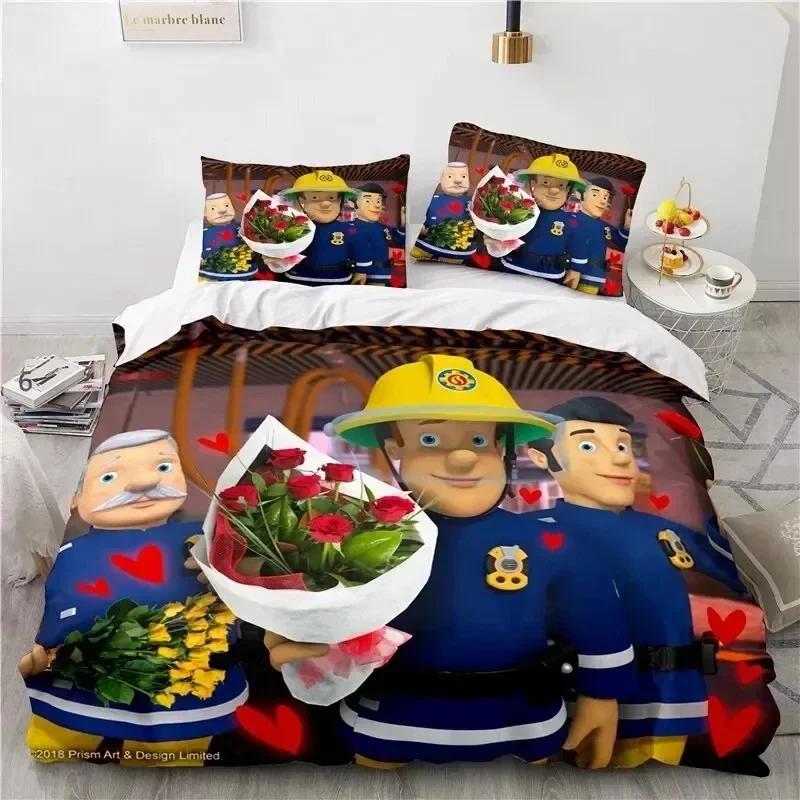 Juguetes de Dibujos Animados Bombero Sam Juego de Cama Funda Nórdica Juego de Cama Cubre Edredón Funda de Almohada Edredón Tamaño King Queen Niños Adultos Juego de Cama