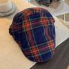 Short Brim Plaid Beret Cap Retro Women Artist Hat Simple Cloth Painter Cap  Work