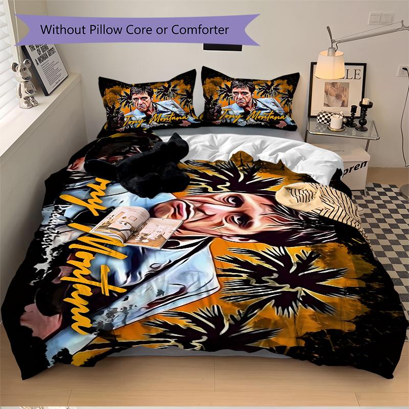 Tribute Tony Montana Printed 3pcs Bedding Set Soft Microfiber 1 Duvet Cover And 2 Pillowcases Home Bedroom Decor Xmas Gift K1445