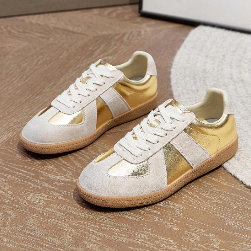 Spring Autumn Fashion Sneakers Women Genuine Leather Shoes Flat Casual Brand Ladies Shoes Gold Silver Beige