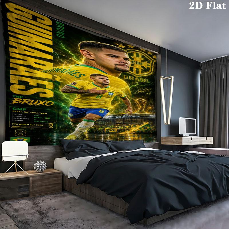 Brazil National Football Team Wall Tapestry Aesthetic Wall Hanging Printed Fabric Blanket Decorative Tapestries for Bedroom Living Room Home Decor
