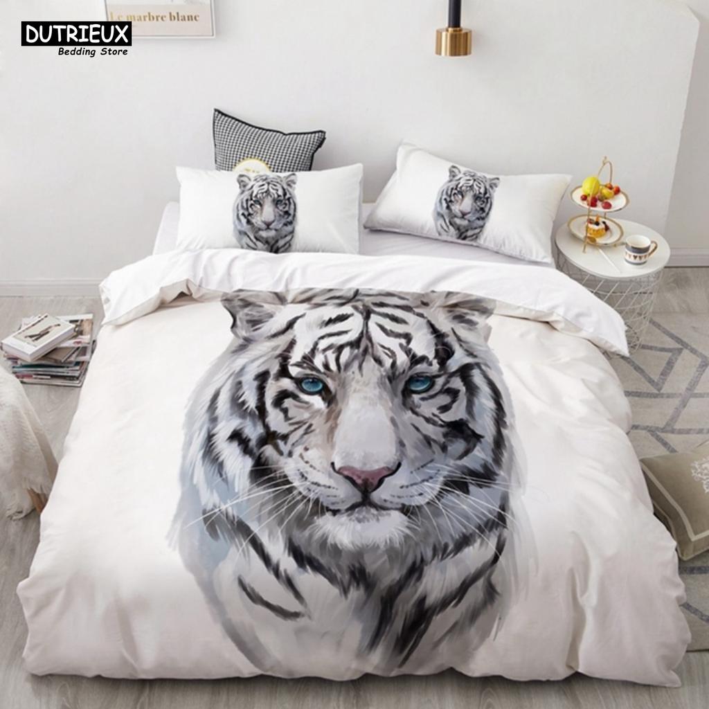 Comforter 3 - Pcs Strong Lions Tiger & Flame Wolf - Themed Bedding Set With Ideal For Kids & Women'S Rose Room Decor