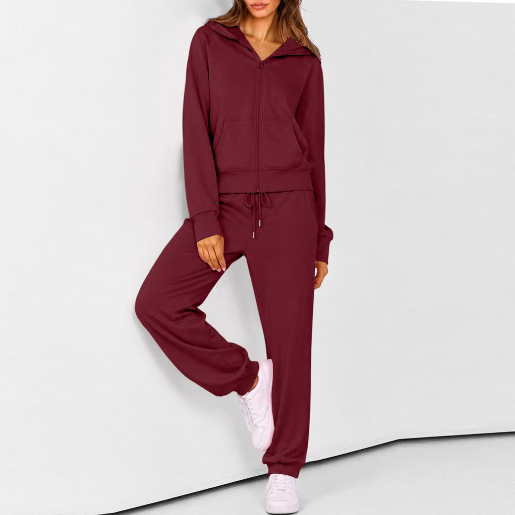 Women's Zip Up Hoodie and Jogger Set - Casual Two Piece Track Suit with Color for Activewear