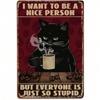 Metallposter Schwarze Katze Kaffee Retro Blechschild 8x12 Zoll Wanddekoration für Küche Bar Café