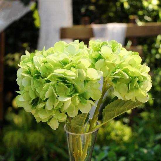 Artificial Flower Vintage Realistic Long Stem Green Large Leaves Hydrangea Fake Plant