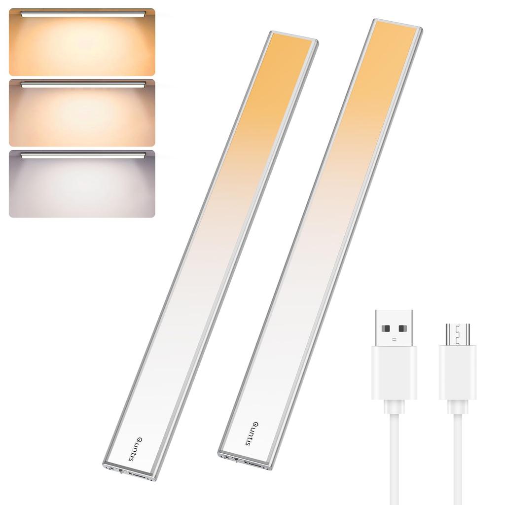 Quntis Rechargeable Cabinet Light, 40cm, Two-Piece, Automatic On, 2500mAh, Ultra-Thin, Indoor, Closet, Kitchen, Entryway, Staircase, Bedside, LED