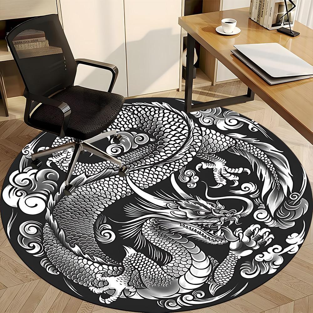 1PC Dragon Pattern Office Round Rug, Non slip, Soft and Durable Office Rug for Interior Decoration, Perfect for Office