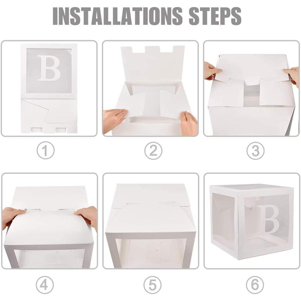 Baby Boxes with Letters for Baby Shower 4 Pcs Clear Balloon boxes Baby Sign Transparent Baby Shower Decorations Block Boxes