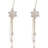 White Rhinestone Long Tassel Flower Earrings: Elegant Five-Petal Design
