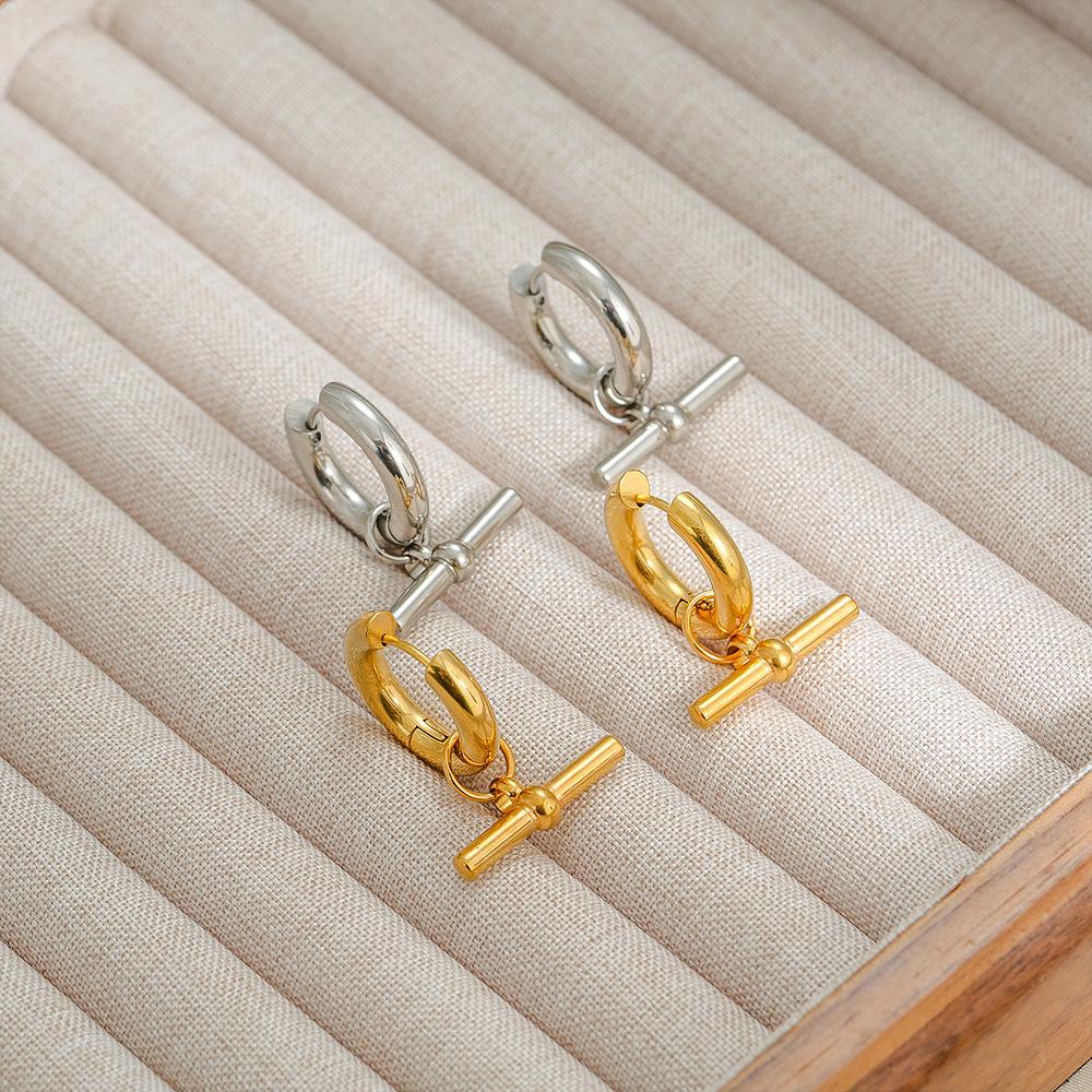 Minimalist 18k Gold Plated Stainless Steel Bar Dangle Statement Earrings Women Statement Hoop Huggie Earrings Jewelry