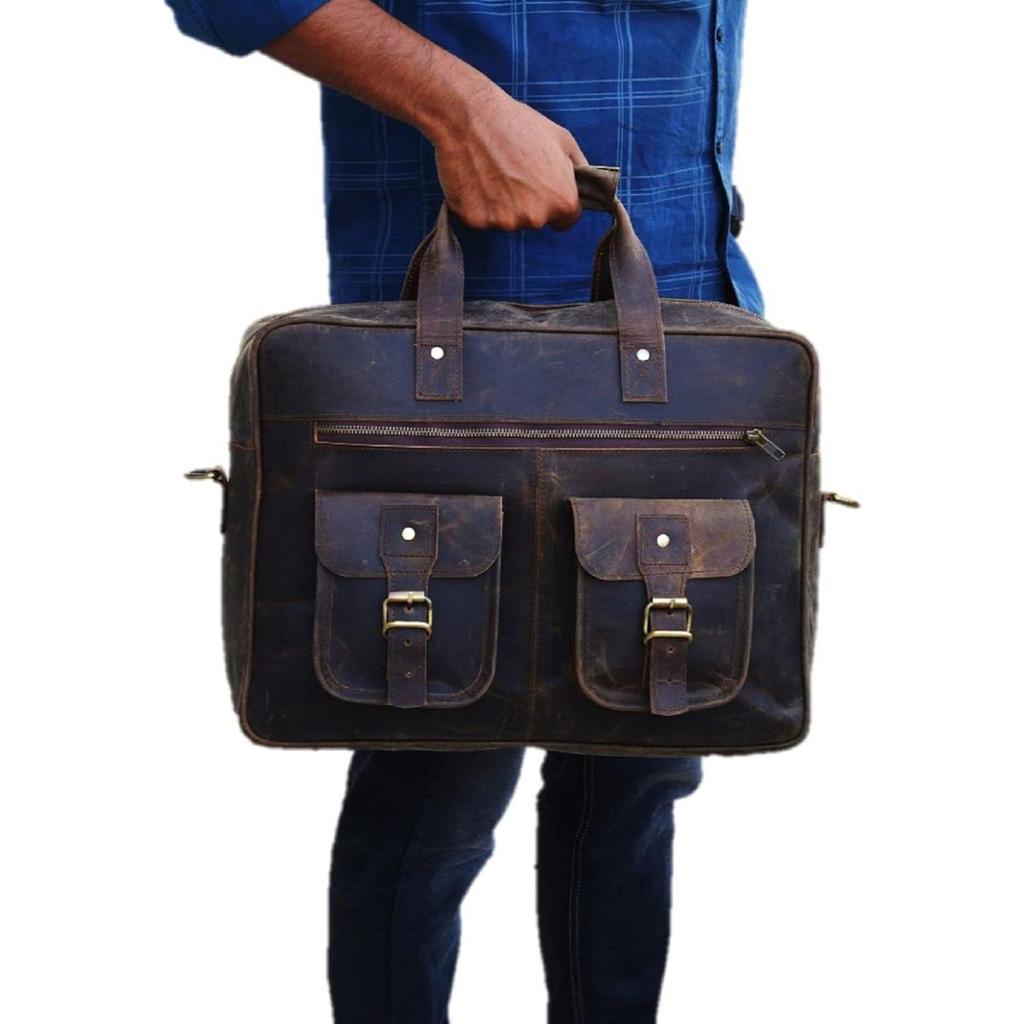 Mens Messenger Bag 16 Inch Vintage Genuine Leather Briefcase Large Computer Laptop Shoulder Bag Brown