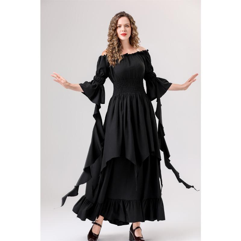 Halloween new medieval retro girdle gorgeous horn sleeve multi-color dress costume