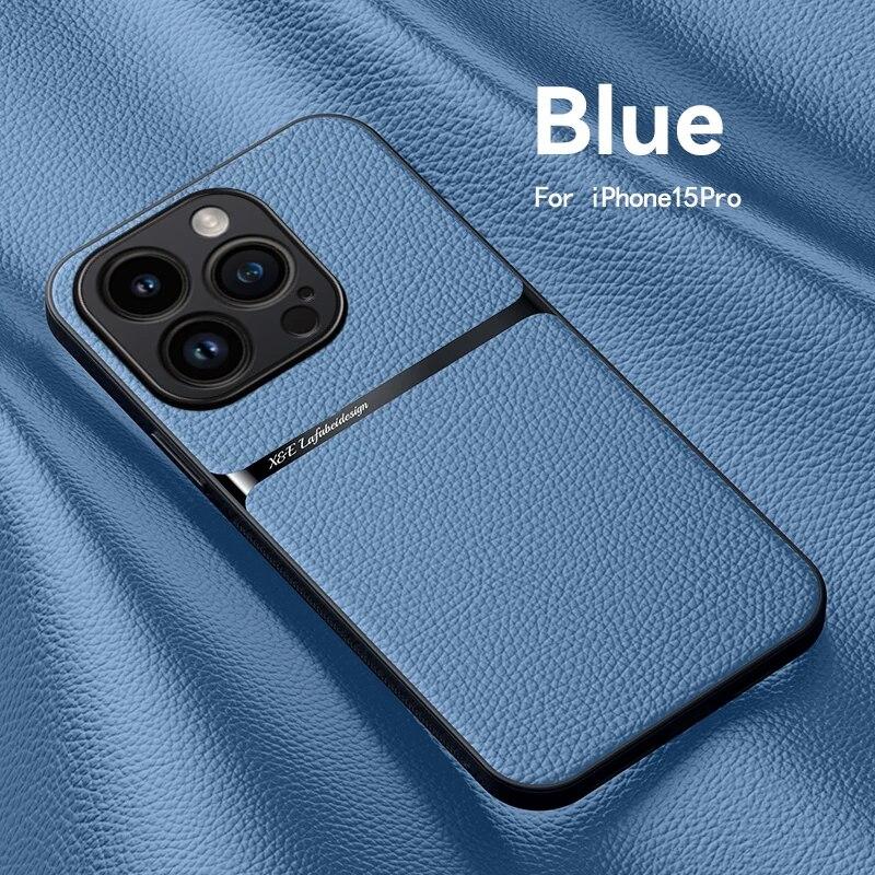 For iPhone 15 14 13 12 11 Pro Max Case Magnetic Car Holder Phone Case For iPhone 14 15 Plus X XR XS Max Soft Leather Back Cover