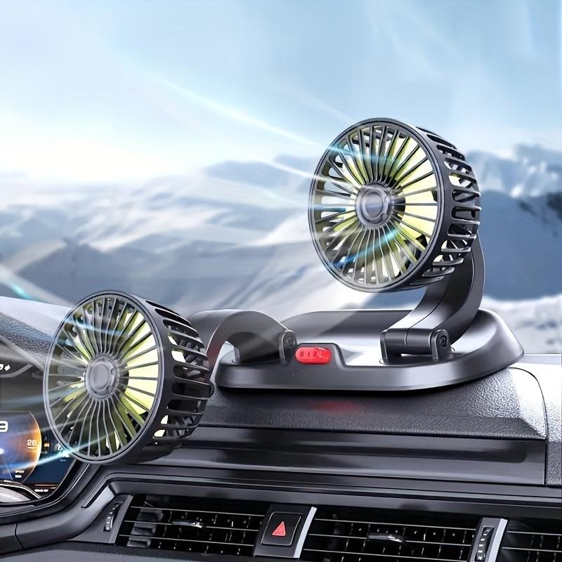 Dual-Head Car Fan – 5V/12V/24V, USB & Cigarette Lighter Compatible, 360° Rotation, Summer Essential for Cars & Trucks