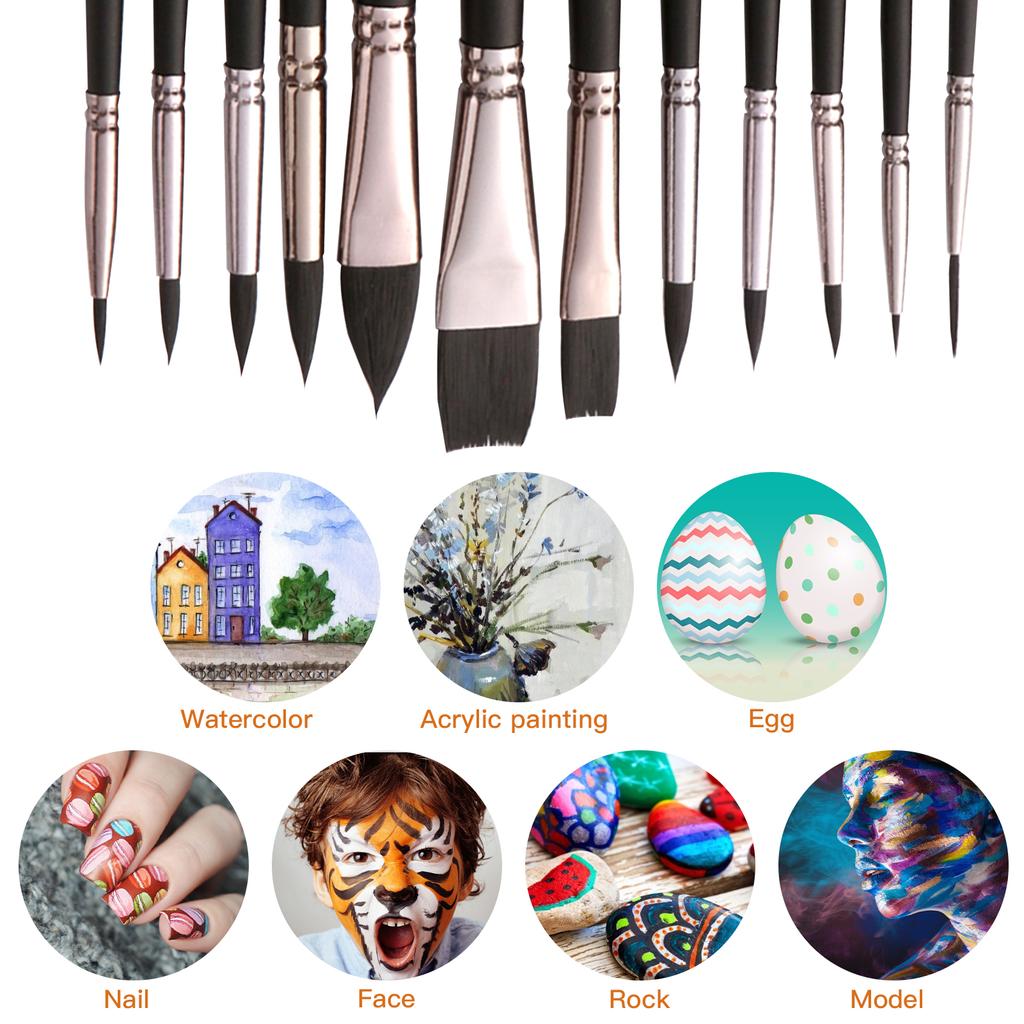12pcs Professional Paint Brushes Nylon Hair Delicate Wooden Handle Paintbrush Painting Brushes Kit G