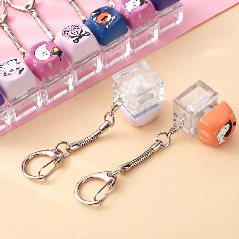 Halloween Mechanical Keycap Keychain, Portable Fidget Finger Toy Pressable Button for Office Travel Anxiety Relief Party Favor