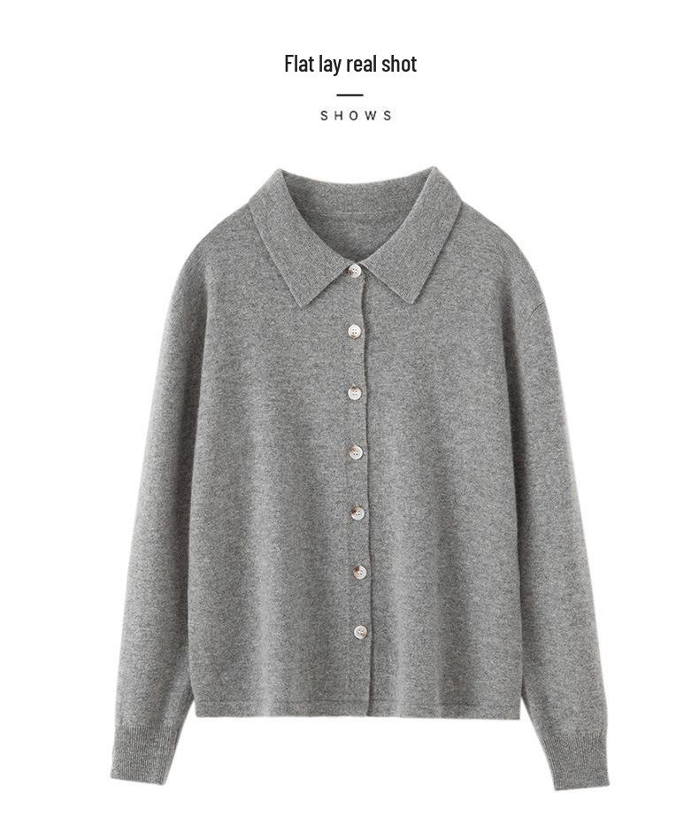 Women's Cashmere Polo Neck Cardigan: Autumn/Winter Loose Solid Color Knit Casual Sweater