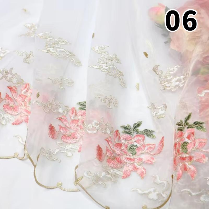 

50X45 см Вышитая Тюлевая Ткань Лист Лотоса Шифоновая Ткань для Шитья Китайский Стиль Ханфу Платье Края Кружевная Ткань Органза 50cmX45cm