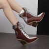 Krazing Pot Polyurethane Autumn Winter Shoes 47 Size 48 Super Size Wedges Pointed Toe Lace Up Serpentine Fashion Ankle Boots