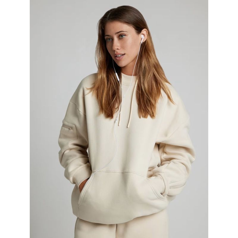 

European and American New Fashion Casual Loose Hoodie Trousers Set Hooded Top and Pants Set Apricot color M