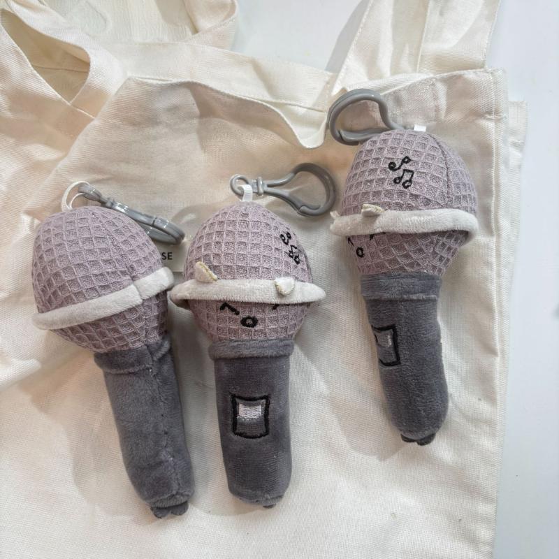 Cartoon Cute Plush Keychain Creative Smiling Expression Microphone Doll Pendant Backpack Bag Hanging Keycord Charm Accessories