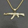 Hip Hop Iced Out Bling AK47 Pistolenanhänger Mit Kette Goldfarbe Edelstahl Militärisches Halsketten für Männer Frauen Schmuck Geschenk
