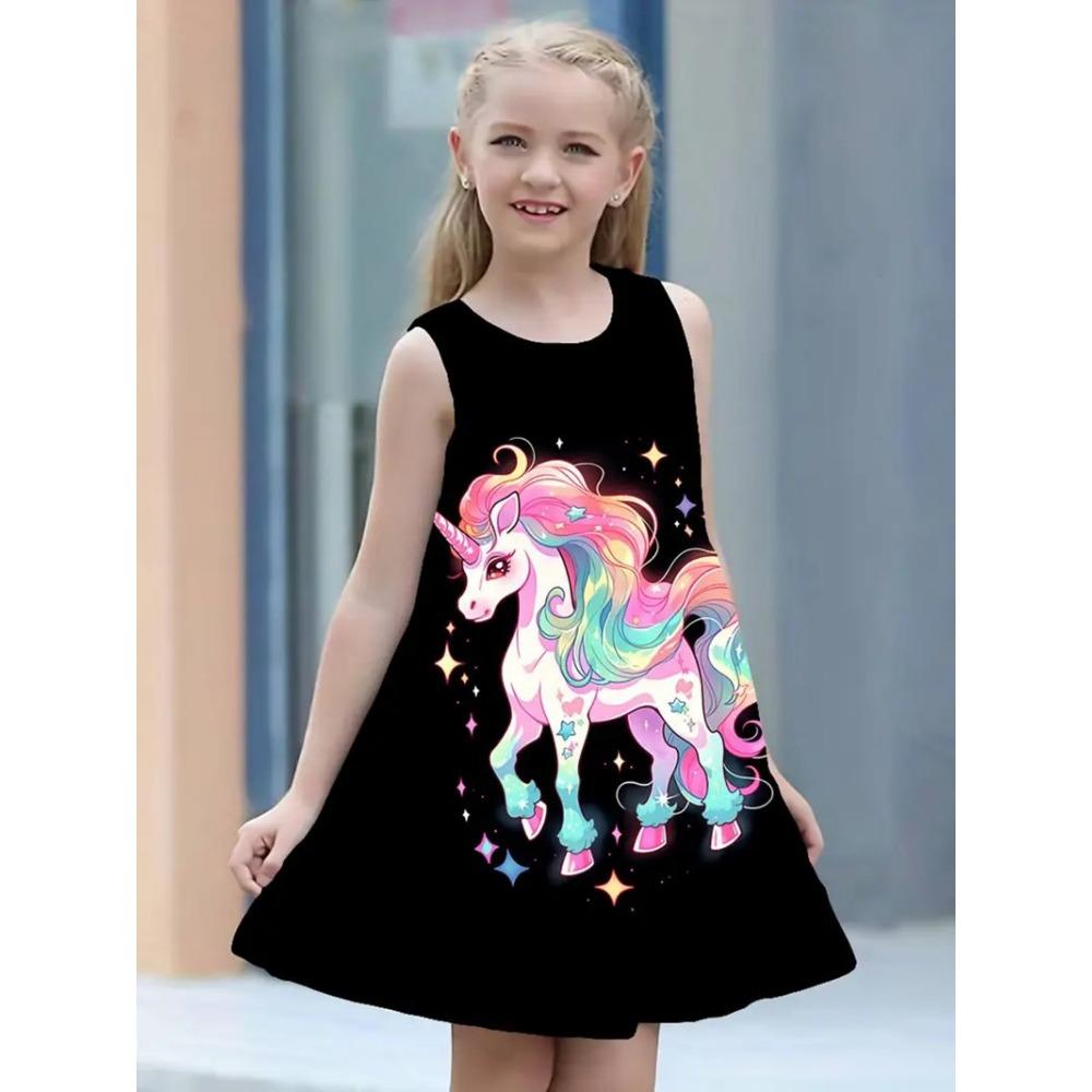 

Летнее новое детское платье милое повседневное модное удобное с 3D принтом платья без рукавов для девочек 150cm