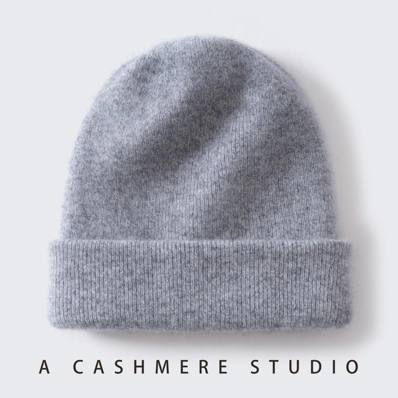 New thickened cashmere cap men's and women's autumn and winter warm head hat pure cashmere big head dome knitted hat