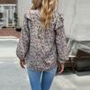 Chic Women Autumn O Neck Printed Flying Sleeve Pleated Blouse Commuter Fragmented Temperament Shirt