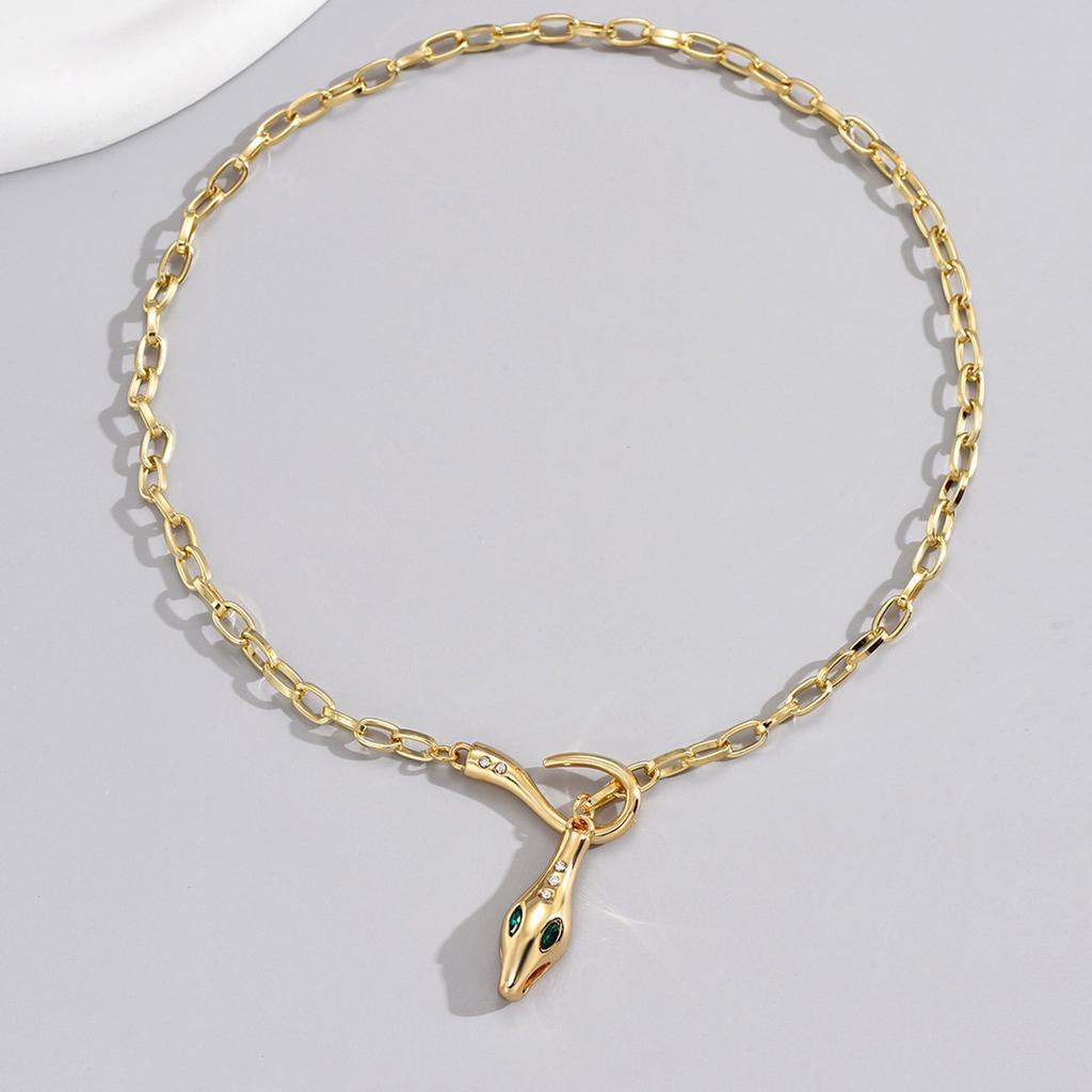 Retro Snake Necklaces for Women Men Gold Color Paperclip Chain Necklaces Adjustable Punk Cool Animal Head Y Necklaces