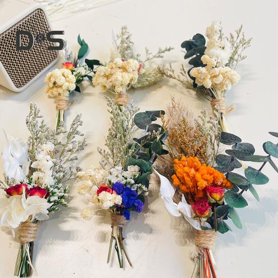 6 buc buchet de flori artificiale uscate, buchet de flori mini boem, DIY meșteșuguri, vază, petrecere de nuntă, acasă, birou, decorare centrală pentru masă