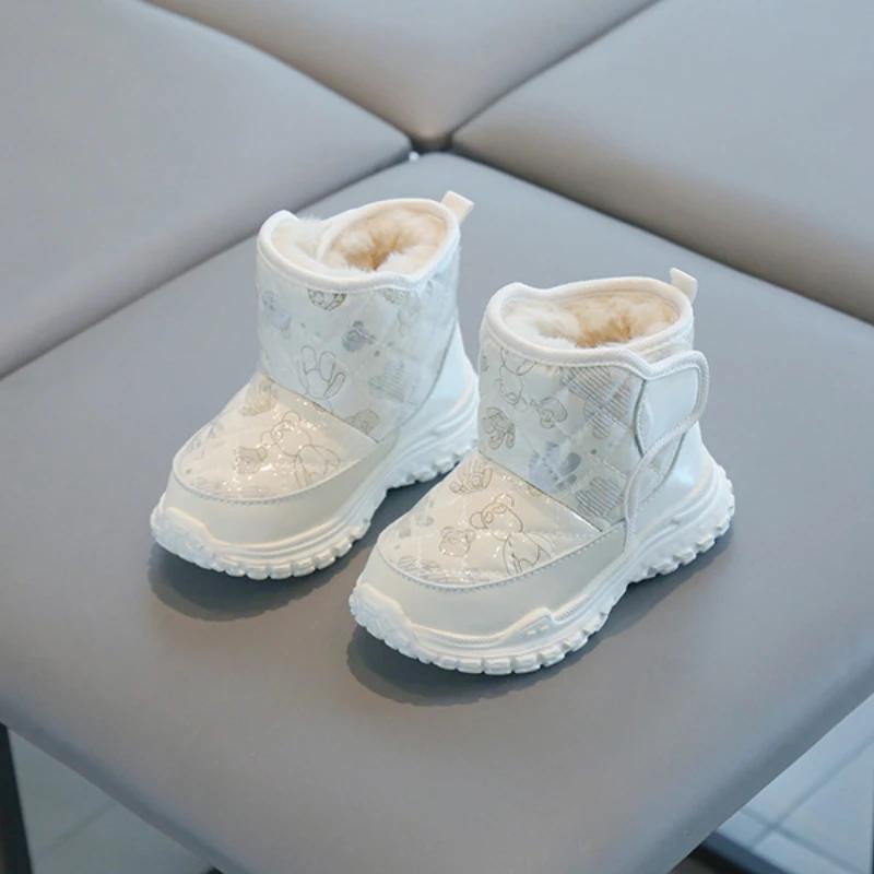 Móda 2024 Zima Nové Dětské Sněhule Dívčí Měkké Teplé Krátké Boty s Hustou Kožešinou Princeznovské Boty Retro Bavlněné Boty Dětské Boty