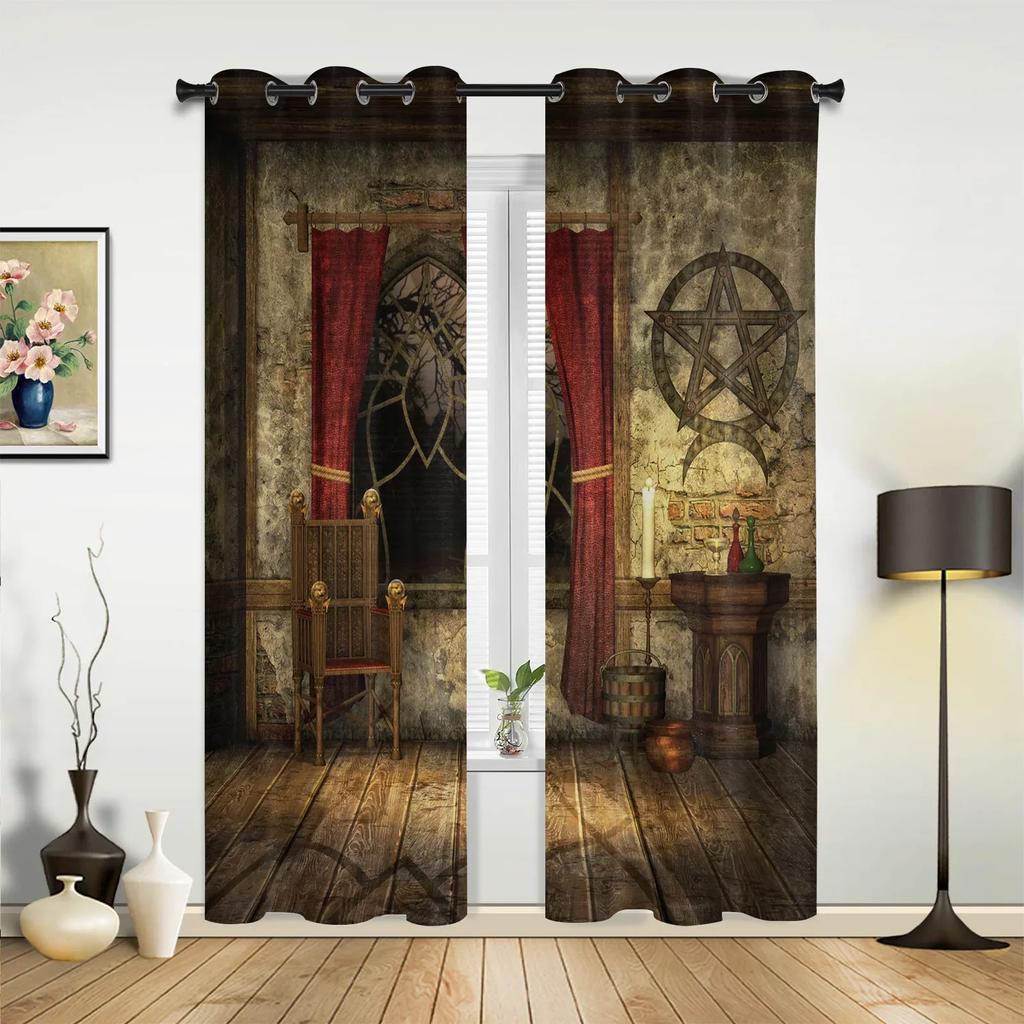 Modern Moroccan Medieval Vintage Door Curtains Bedroom Living Room Drapes Kitchen Children Window Curtain Home Decor Polyester Ideal For Sitting