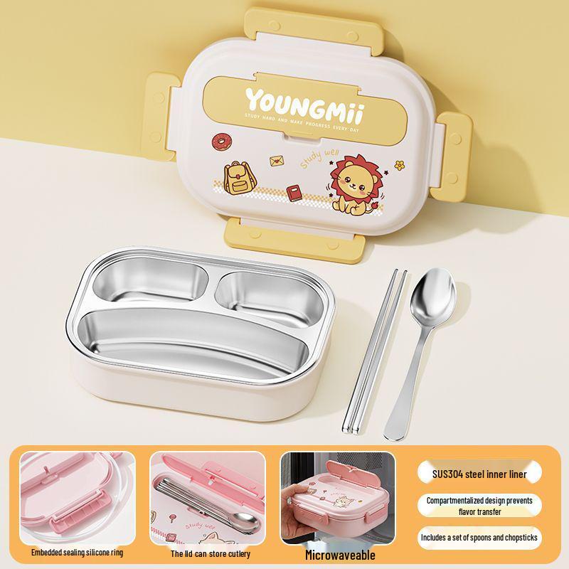 304 Stainless Steel Insulated Bento Box - Student Lunchbox with Food Compartments