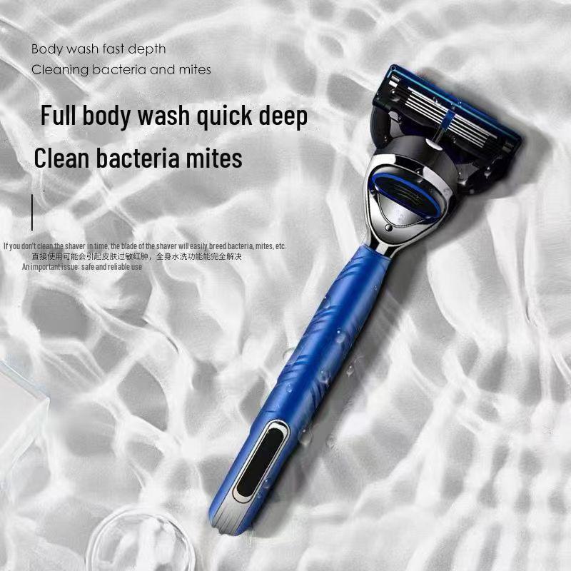 Universal Five-Layer Manual Razor with Shaving Cream, Men's 5-Blade Holder with Orange-Blue Accessories