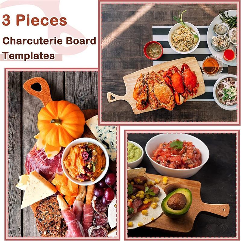 AEE4-3 Pcs Cutting Board Handle Template Charcuterie Template Angled Curvy Tracing Stencils