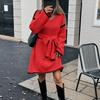Women Lazy Style Lace Up Waist Loose V Neck Long Sleeve Midi Knit Dress